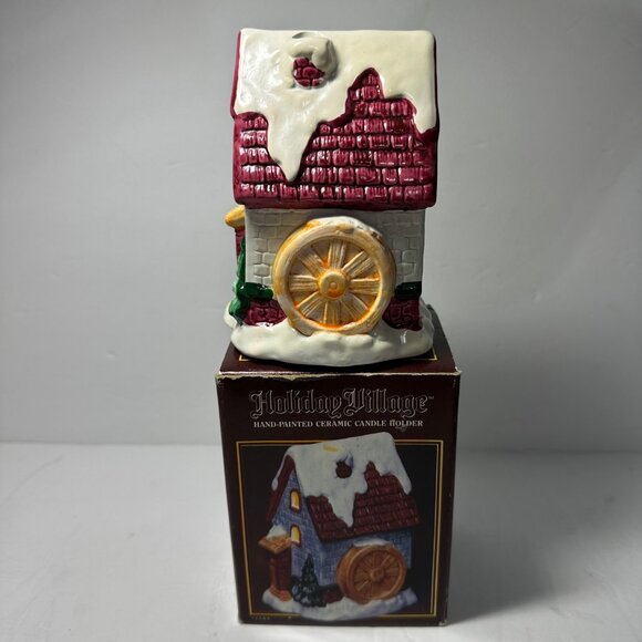 Hand-Painted Ceramic Holiday Village Candle Holder With Box CANDLE NOT INCLUDED - Picture 6 of 9